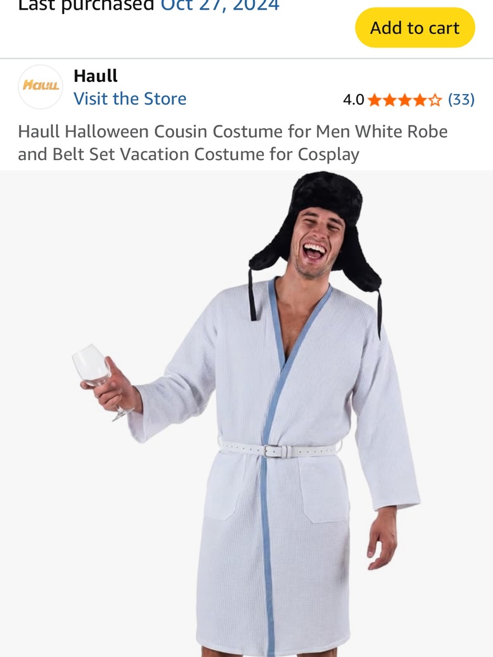 Men's White Robe with Blue Trim and White Belt UNCLE EDDIE COSTUME